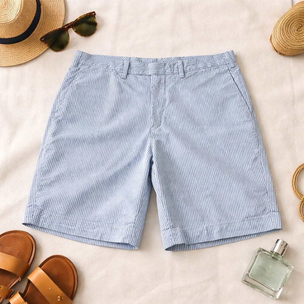 Polo Ralph Lauren Mens Suffield Fit Seersucker Shorts Blue White Striped Size 33